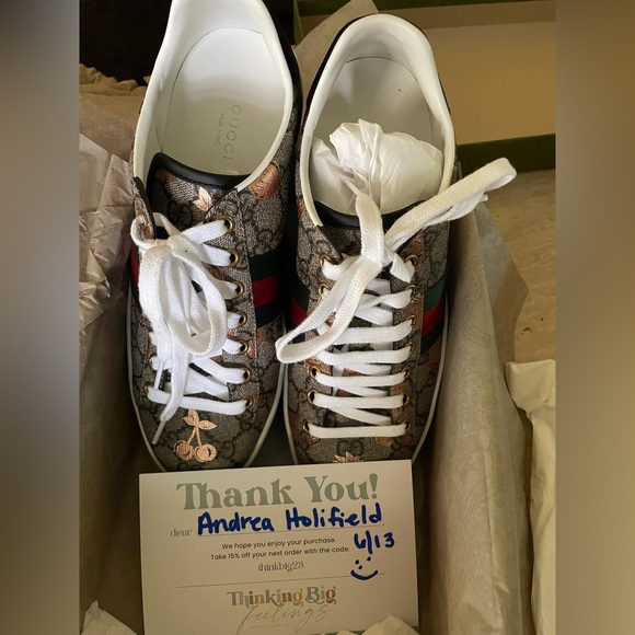 GUCCI LADIES ACE GG SUPREME WEB DETAIL BERRY-PRINT SNEAKERS SHOES - Picture 3 of 7